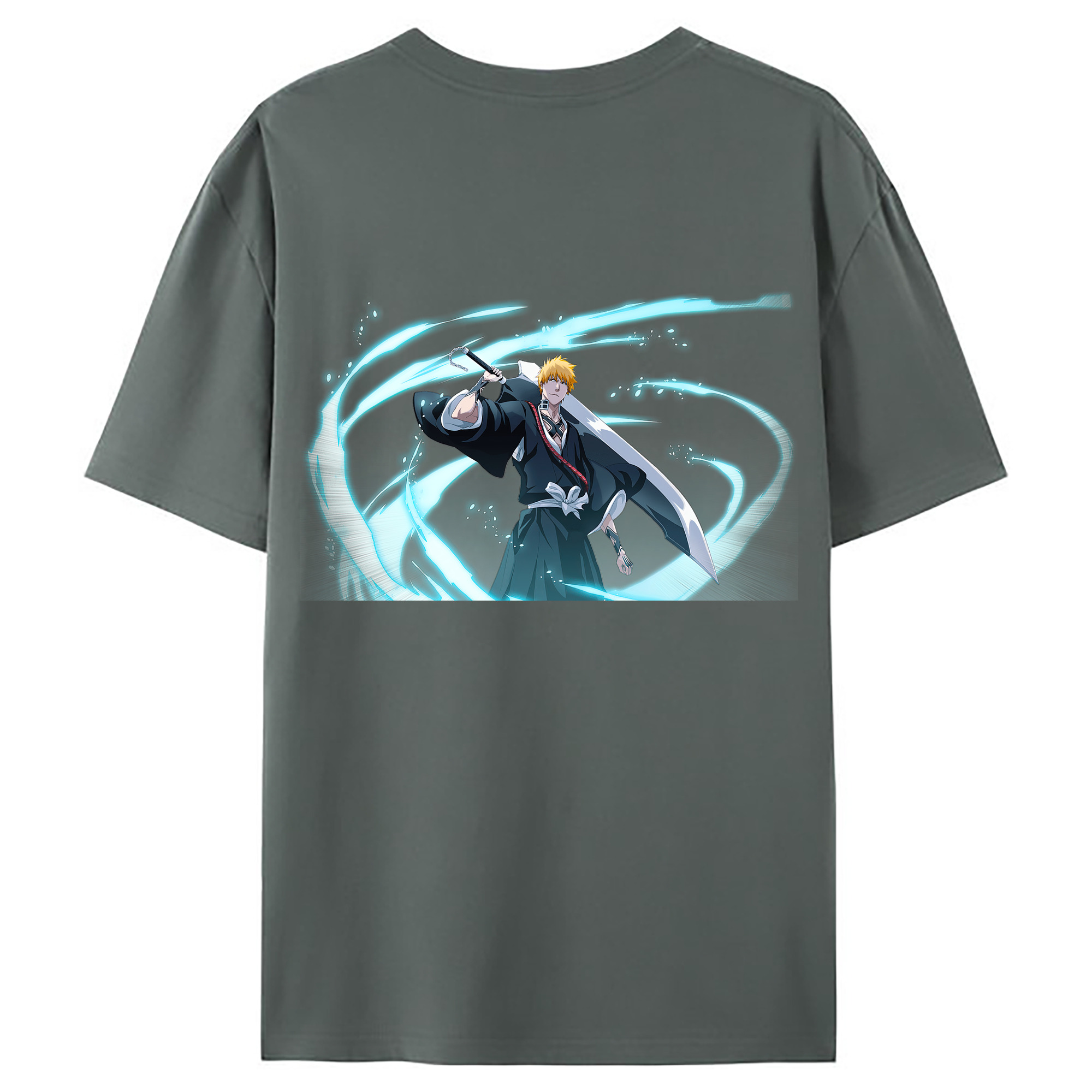 （画像用） ブリーチ 黒崎一護（くろさき いちご）BLEACH Kurosaki Ichigo 綿100％ メンズ半袖Tシャツ（バックプリント） 通気性